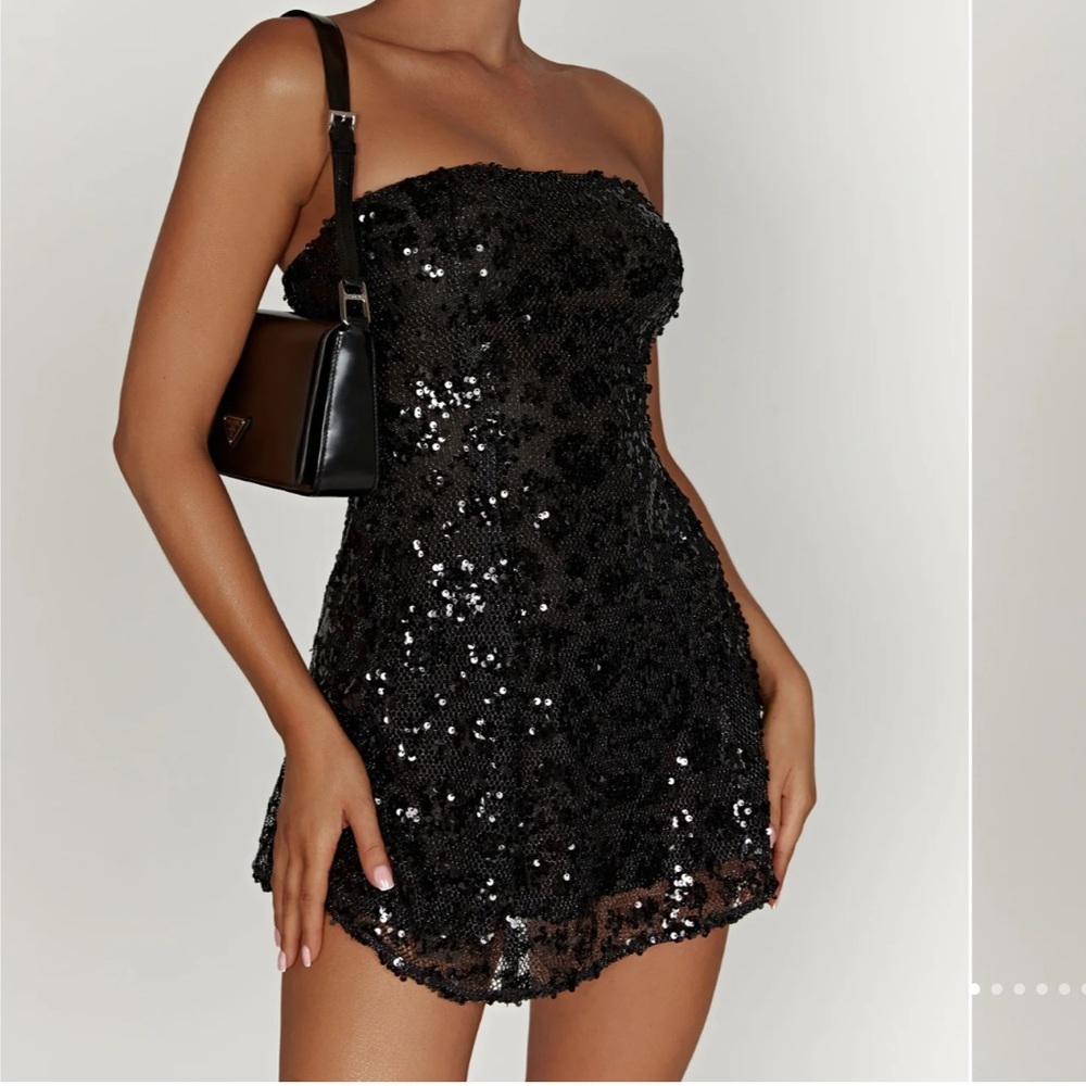 NWT Meshki Everleigh Strapless Sequin Mini Dress in Black